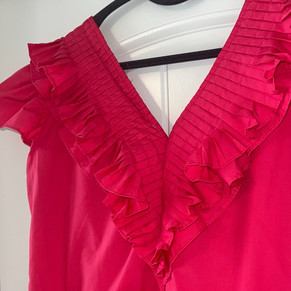 NWOT Women's Pink Ruffle V-Neck Peplum Top - Picture 6 of 8